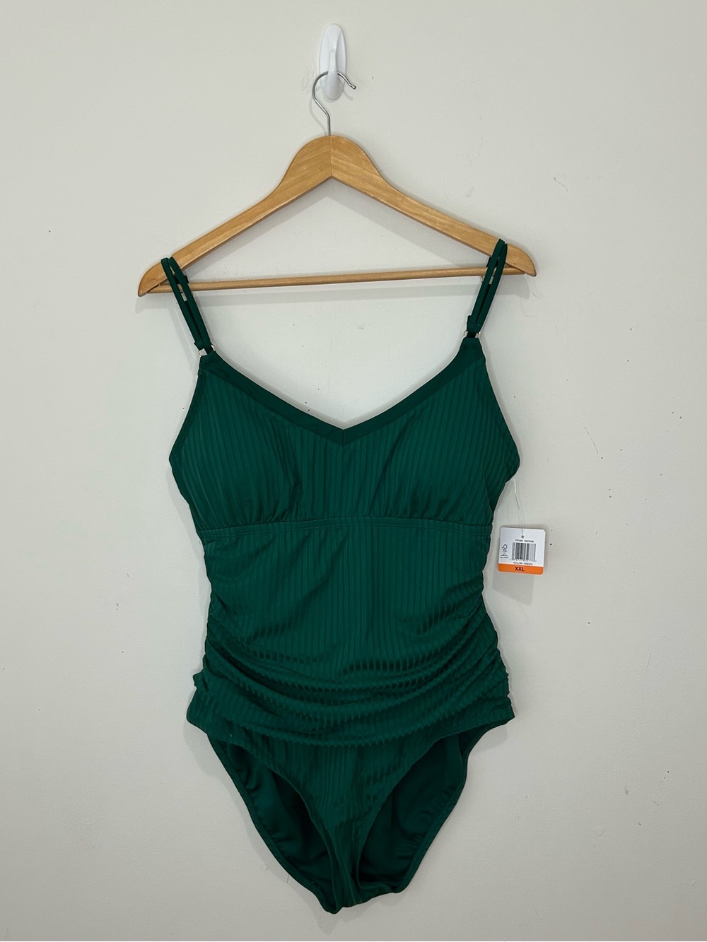 Ellen Tracy Green Ribbed One-Piece Swimsuit XXL Adjustable Strap